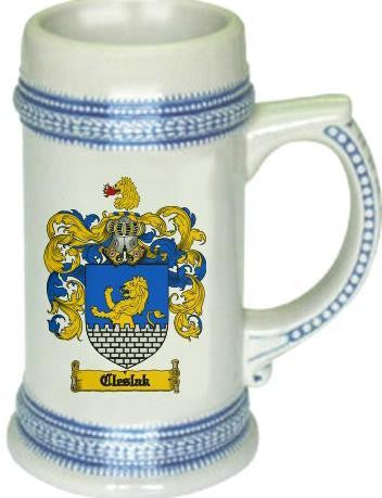 Cleslak family crest stein coat of arms tankard mug