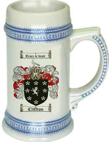 Cliffton family crest stein coat of arms tankard mug