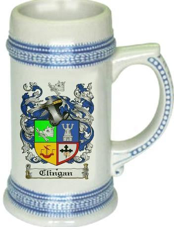 Clingan family crest stein coat of arms tankard mug