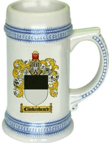 Clinkenbeard family crest stein coat of arms tankard mug