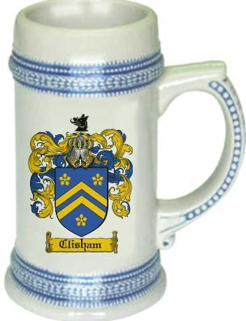 Clisham family crest stein coat of arms tankard mug