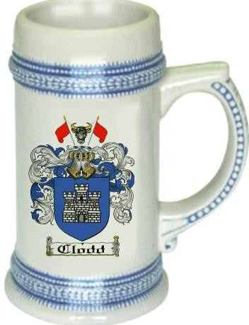 Clodd family crest stein coat of arms tankard mug