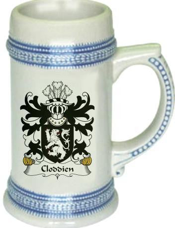 Cloddien family crest stein coat of arms tankard mug