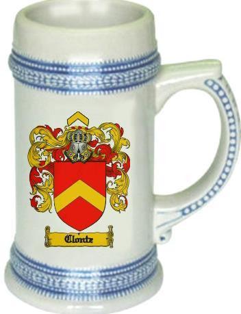 Clontz family crest stein coat of arms tankard mug