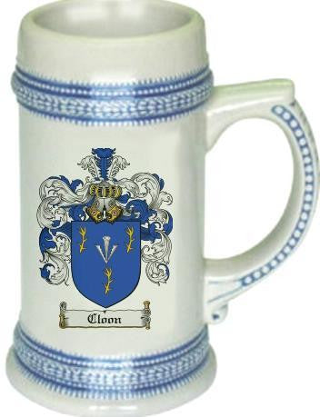 Cloon family crest stein coat of arms tankard mug