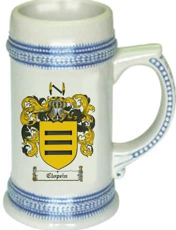 Clopein family crest stein coat of arms tankard mug