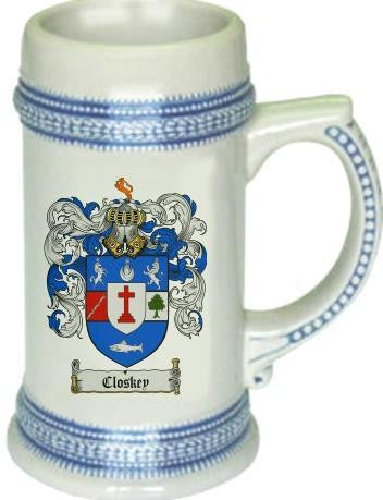 Closkey family crest stein coat of arms tankard mug