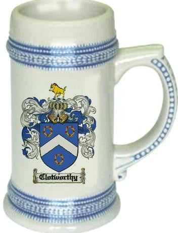 Clotworthy family crest stein coat of arms tankard mug