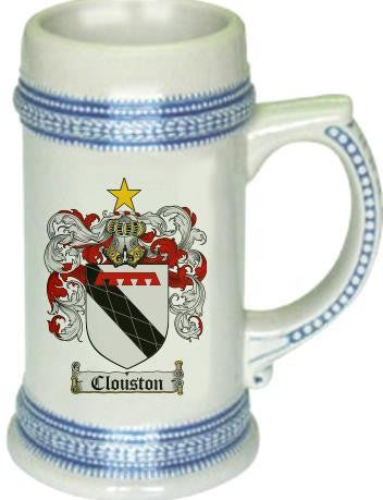 Clouston family crest stein coat of arms tankard mug