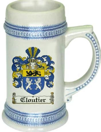 Cloutier family crest stein coat of arms tankard mug