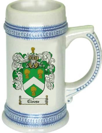 Clovse family crest stein coat of arms tankard mug