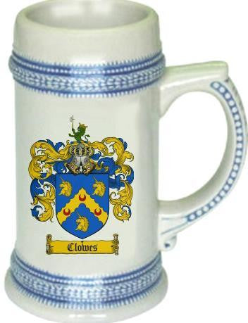 Clowes family crest stein coat of arms tankard mug