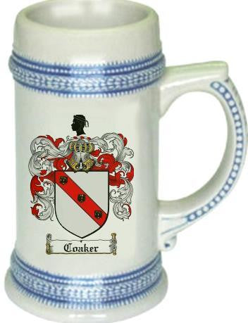 Coaker family crest stein coat of arms tankard mug