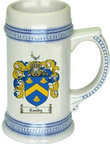 Coalby family crest stein coat of arms tankard mug