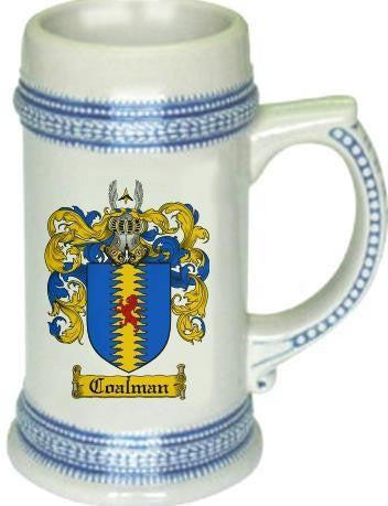 Coalman family crest stein coat of arms tankard mug