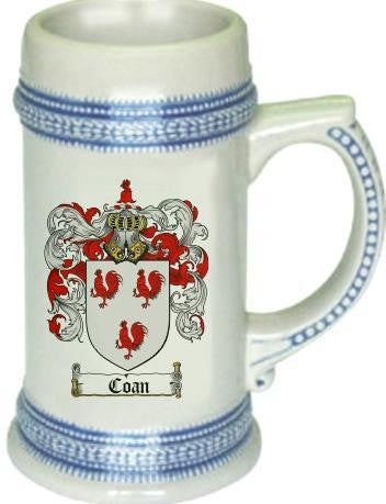 Coan family crest stein coat of arms tankard mug