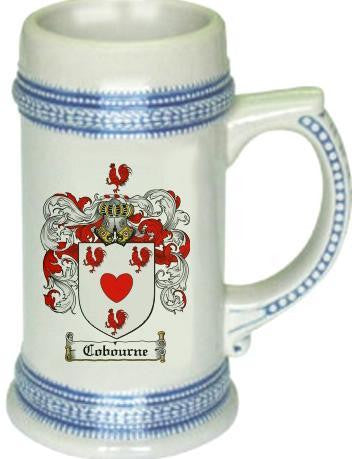 Cobourne family crest stein coat of arms tankard mug