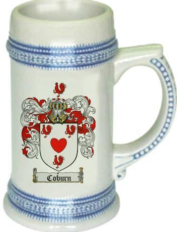 Coburn family crest stein coat of arms tankard mug