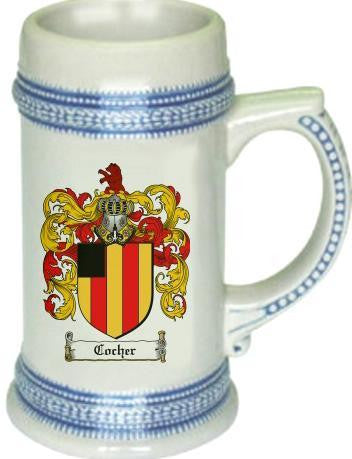 Cocher family crest stein coat of arms tankard mug