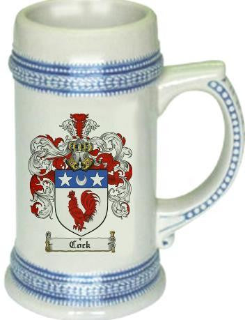 Cock family crest stein coat of arms tankard mug