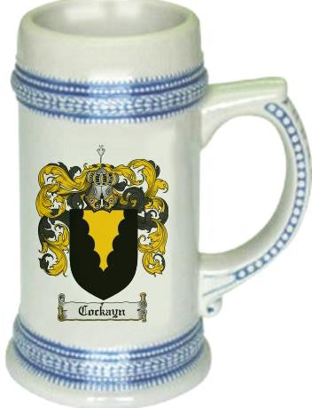 Cockayn family crest stein coat of arms tankard mug