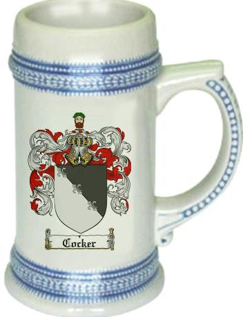 Cocker family crest stein coat of arms tankard mug