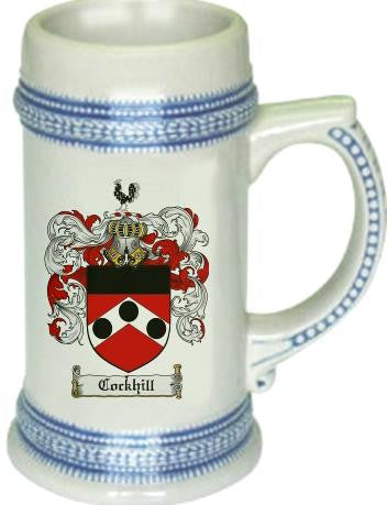 Cockhill family crest stein coat of arms tankard mug