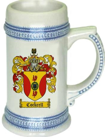 Cockrell family crest stein coat of arms tankard mug