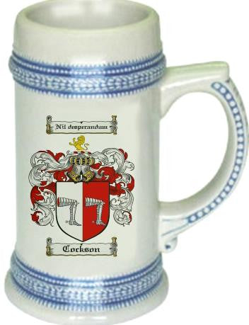 Cockson family crest stein coat of arms tankard mug