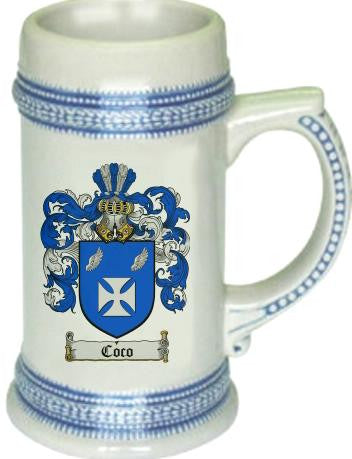 Coco family crest stein coat of arms tankard mug