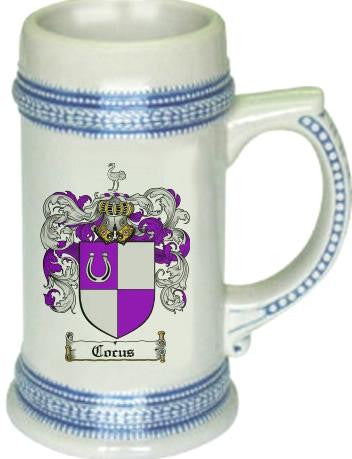 Cocus family crest stein coat of arms tankard mug