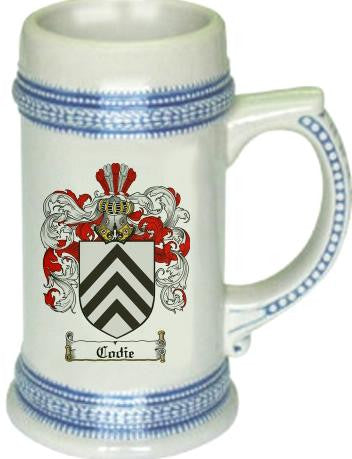 Codie family crest stein coat of arms tankard mug