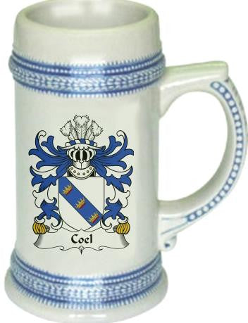 Coel family crest stein coat of arms tankard mug