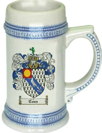 Coen family crest stein coat of arms tankard mug