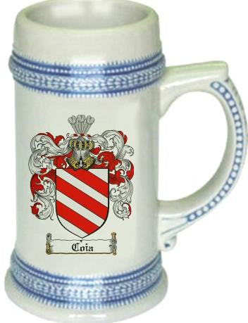 Coia family crest stein coat of arms tankard mug