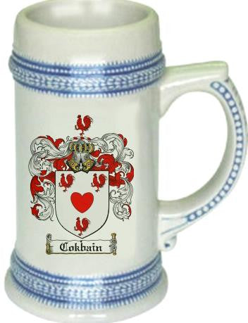 Cokbain family crest stein coat of arms tankard mug