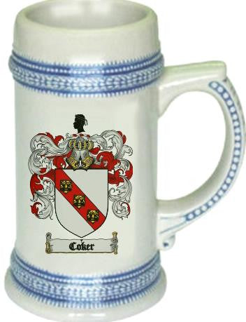 Coker family crest stein coat of arms tankard mug