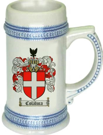 Colaluca family crest stein coat of arms tankard mug