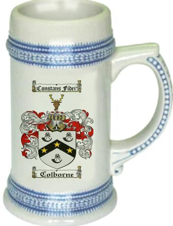 Colborne family crest stein coat of arms tankard mug