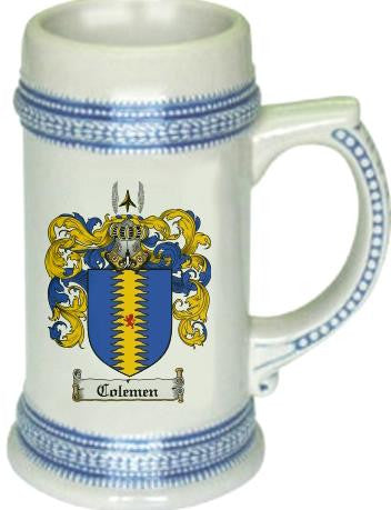 Colemen family crest stein coat of arms tankard mug