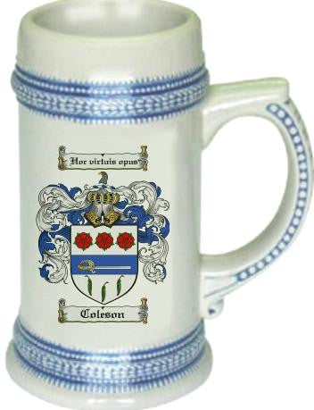 Coleson family crest stein coat of arms tankard mug