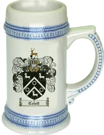 Colett family crest stein coat of arms tankard mug