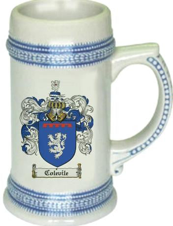 Colevile family crest stein coat of arms tankard mug