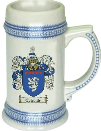 Coleville family crest stein coat of arms tankard mug