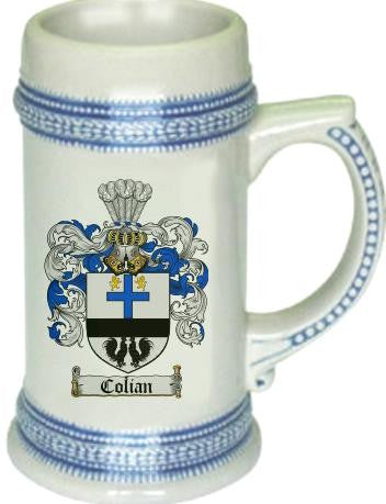 Colian family crest stein coat of arms tankard mug