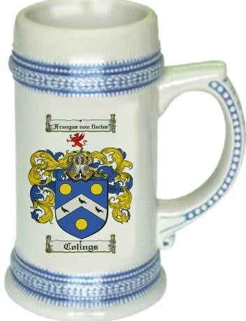 Colings family crest stein coat of arms tankard mug