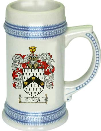 Colleigh family crest stein coat of arms tankard mug