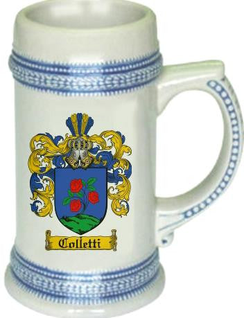 Colletti family crest stein coat of arms tankard mug