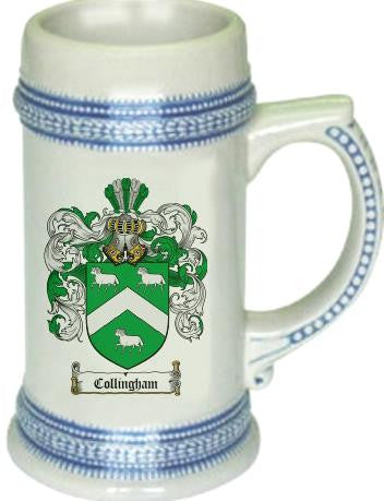 Collingham family crest stein coat of arms tankard mug