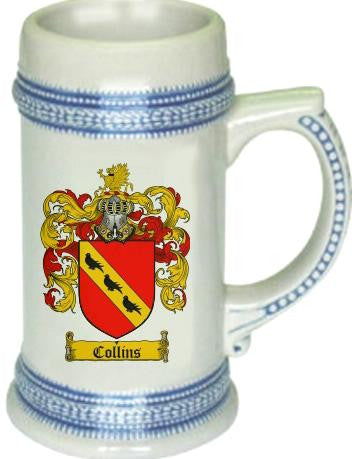 Collins family crest stein coat of arms tankard mug